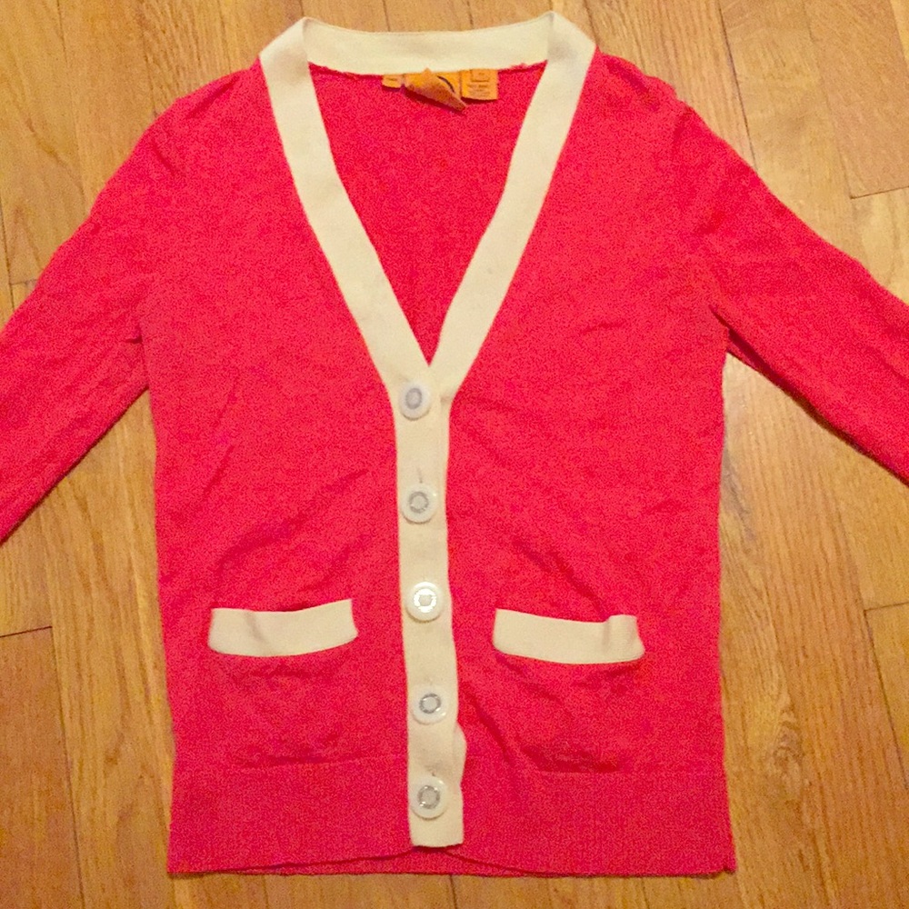 Tory Burch Simone Colorblock Cardigan Pink Wool XS